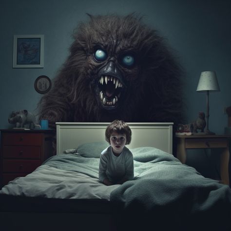 Midjourney Prompt: 2.5_inches_x_3.5_inches_8K_image_featuring / the fear of monsters under bed Monster Under Bed, Childhood Fears, Monster Under The Bed, Under Bed, The Fear, Bed, Quick Saves