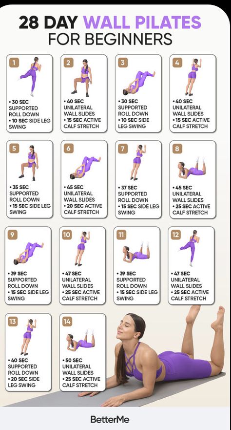 28 Day Wall Pilates, Pilates Workout Plan, Wall Pilates, Reach Goals, Beginner Yoga Workout, Personalized Workout Plan, Wall Workout, Pilates For Beginners, Workout Without Gym