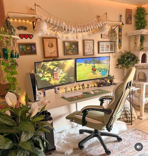 Cozy Gaming Setup, August Vibes, Games Room Inspiration, Cozy Gamer, Cozy Workspace, Cozy Gaming, Gamer Setup, Sage Green Bedroom, Cozy Office