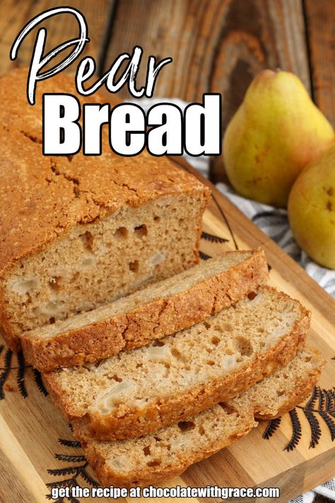 Pear Loaf Recipes, Pear Quick Bread, Pear Recipes Easy, Applesauce Bread, Pear Bread, Caramel Pears, Canned Pears, Pear Dessert, Brunch Bread