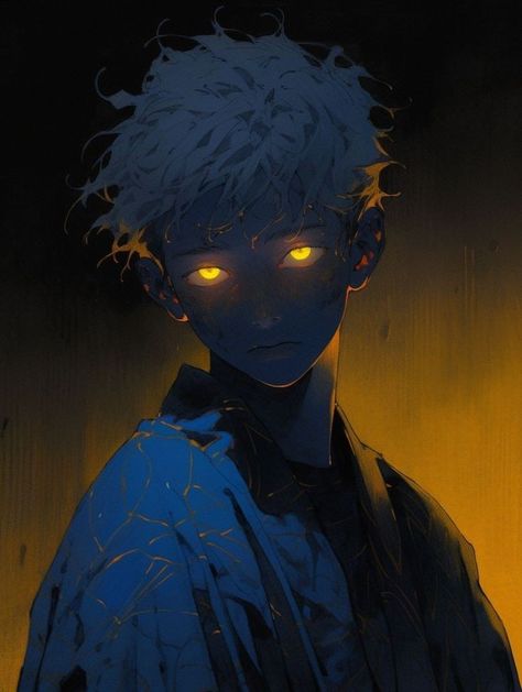 Anime Character, In The Dark, A Man, Yellow, Hair, Anime, Blue, Art