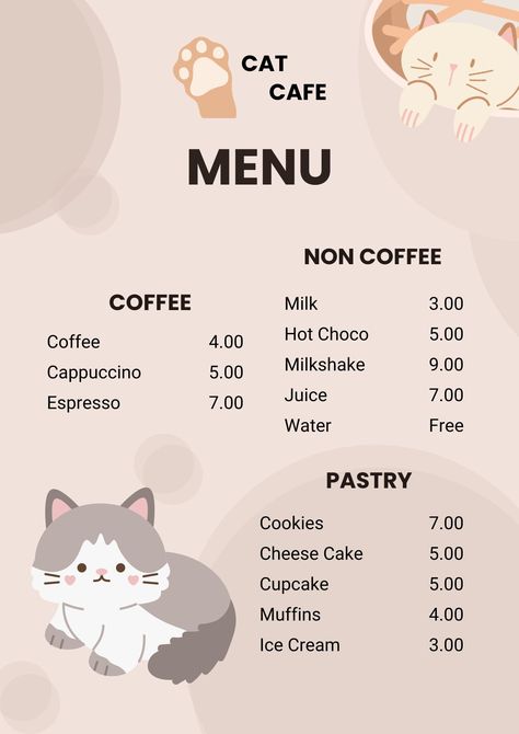 Cat Cafe #banner #icon Cat Cafe Menu Design, Cat Cafe Business Plan, Cat Cafe Bloxburg, Cute Coffee Shop Names, Cat Cafe Menu Ideas, Cute Bakery Aesthetic, Hello Kitty Restaurant, Food Logo Ideas Creative, Catering Menu Design