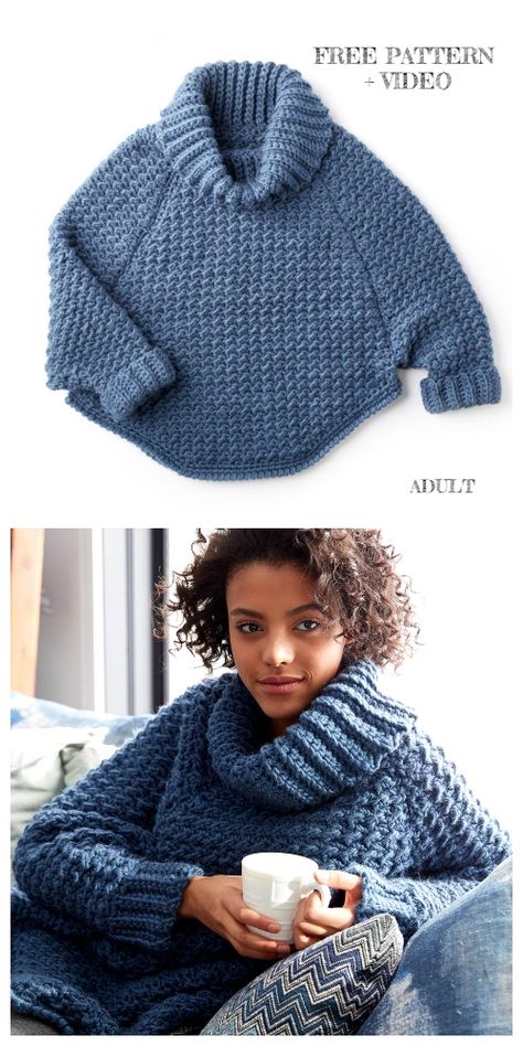 Curvy Crochet Cowl Pullover Sweater Free Crochet Patterns - Women Pullover Crochet, Cowl Pullover, Crochet Sweater Free, Crochet Sweater Pattern Free, Womens Crochet Patterns, Vogue Knitting, Crochet Clothes For Women, Minecraft Pixel Art, Clothing Patterns Free