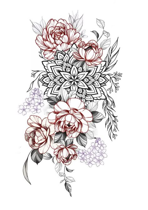 Upper Back Leg Tattoos Women, Tattoo Ideas Female Thigh Unique, Mandala Tattoo Sleeve Women, Mandala Thigh Tattoo, Mandala Tattoos For Women, Back Of Leg Tattoos, Floral Back Tattoos, Floral Mandala Tattoo, Mandala Tattoo Sleeve