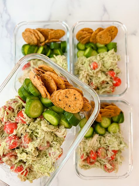 Chicken Salad Meal Prep, Potato Crackers, Pesto Chicken Salad, Sweet Potato Crackers, Shred Chicken, Healthy Lunches For Work, Pasta Alfredo, Salad Meal Prep, Healthy Lunch Meal Prep