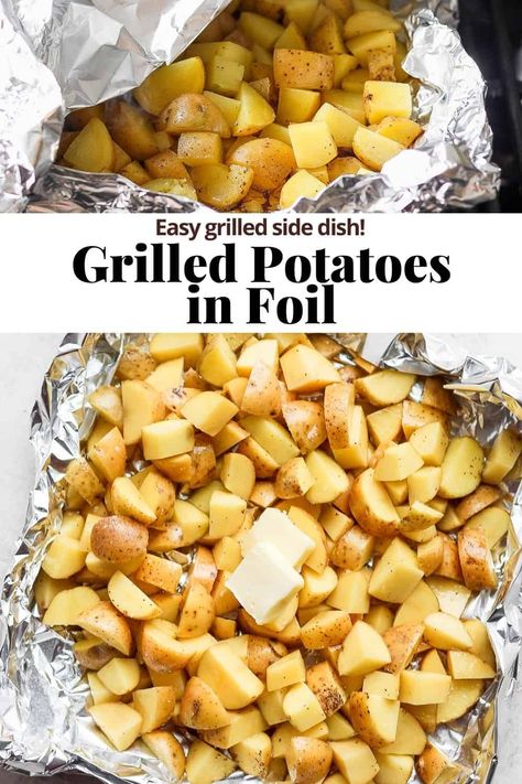 Potatos On Grill In Foil, Potatoes Foil Packet For The Grill, Potato Foil Packs On Grill, Grill Baked Potato In Foil, Fried Potatoes On The Grill, Potatoes On The Grill In Foil Pan, Grilled Yellow Potatoes, Potato On Grill In Foil, How To Cook Potatoes On The Grill