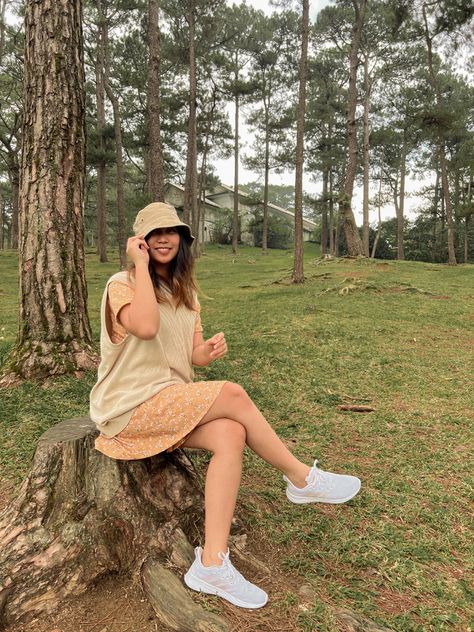 Korean Vest Dress Bucket Hat outfit idea Baguio Outfit, Bucket Hat Outfit, Hat Outfit, Baguio, Outfits With Hats, Outfit Idea, Vest Dress, Floppy Hat, Bucket Hat