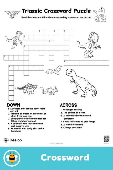 Advanced dinosaur-themed crossword puzzle for kids ages 8 and up I Spy Dinosaurs Printable, Dino Puzzle Free Printable, Disney Crossword Puzzles Printable, Dinosaur Timeline Activity, Dinosaur Puzzle Printable, Disney Road Trip, Dinosaur Worksheets, Jurrasic Park, Dinosaur Printables