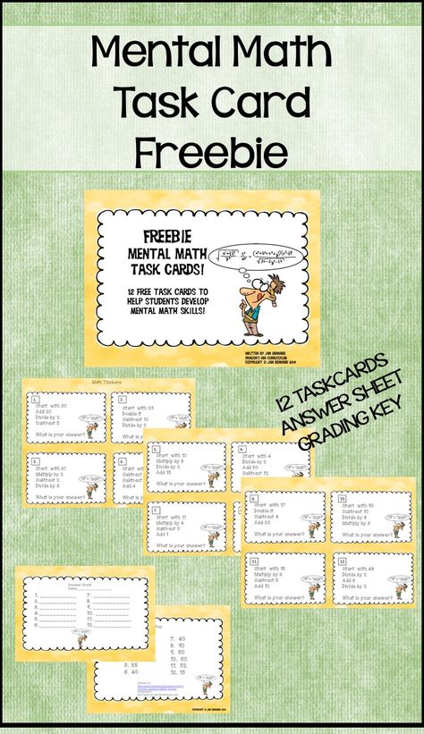 The ability to do mental math is an important skill all students must have. The trick is to make sure students get lots and lots of practice using those mental math skills to solve problems. Make that practice fun with these twelve free mental math task cards that includes everything you need for a center or for group work! Mental Math Games, Math Tasks, Fourth Grade Math, Math Task Cards, Task Card, Math Tutor, Third Grade Math, Math Methods, Mental Math