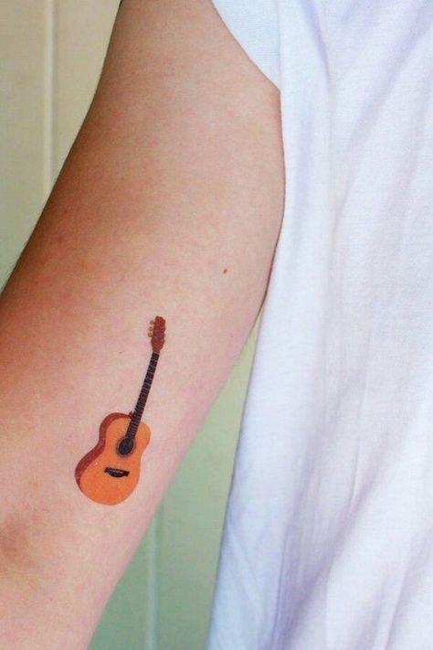 Music Guitar Tattoo, Music Tats, Guitar Tattoos, Acoustic Guitar Tattoo, Tato Tradisional, Guitar Tattoo Design, Paris Tattoo, Typography Tattoo, Omerta Tattoo