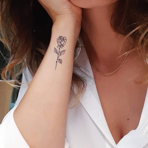 Top 51 Best Simple Rose Tattoo Ideas - [2021 Inspiration Guide] Rose Tattoo On Side, A Rose Tattoo, Simple Rose Tattoo, Small Wave Tattoo, White Rose Tattoos, Side Wrist Tattoos, Rose Hand Tattoo, Tato Jari, Rose Tattoos For Women