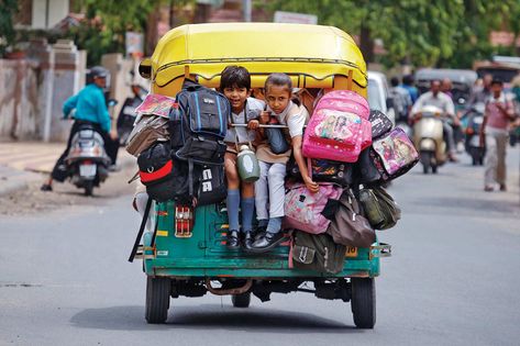 How kids around the world get to school. I hate that I don't have a group of students to share this with! Schools Around The World, Indian People, Rural India, History Of India, Kids Around The World, Vintage India, Unbelievable Facts, School Time, Life Facts