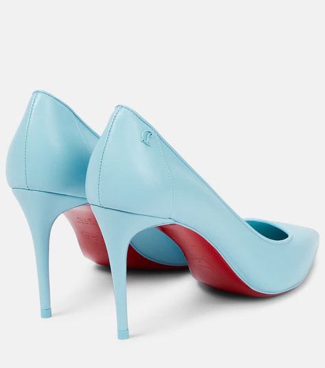 Find CHRISTIAN LOUBOUTIN Sporty Kate Leather Pumps on Editorialist. Upper: leather. Lining: leather. Sole: leather insole and sole. Toe shape: pointed toe. Made in Italy. Includes: dust bag, shoe box, extra heel tips. Designer color name: Mineral/Lin Mineral. Blue Louboutin Heels, Mid Heel Shoes, Red Louboutin, Mid Heels Pumps, Louboutin Heels, Blue Pumps, Christian Louboutin Women, Pink Pumps, Blue Heels