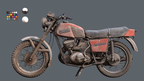 ArtStation - Russian motorcycle , Romain Rouffet Russian Motorcycle, Bike Concept, Nikon D810, Props Art, Game Props, Vintage Bike, Art Diary, Art Station, Cartoon Character Design