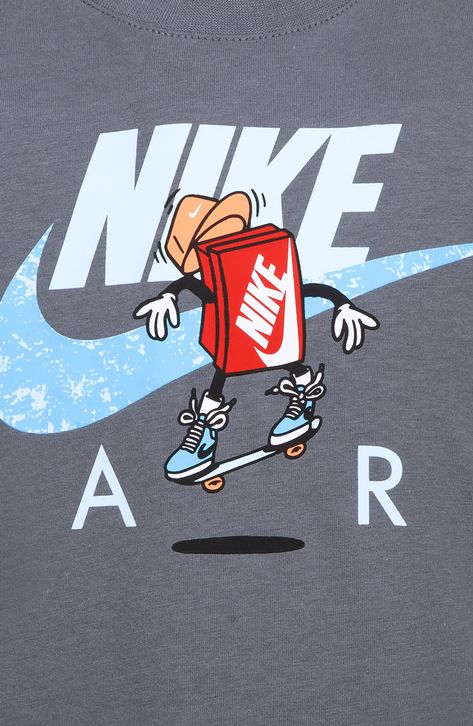 Boxy the Nike shoebox skates and soars on the front of a T-shirt made for kids who like to ride and relax in the comfort of breathable cotton-blend jersey. 60% cotton, 40% polyester Machine wash, tumble dry Imported Logos Nike, Air Graphic, Nike Clothes Mens, Made For Kids, Nike Boys, Nike Wallpaper, Nike Boy, Track Suit, Nike Kids