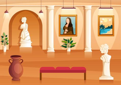 Culture Sculpture, Illustration Exhibition, Art Gallery Museum, Sculpture Museum, Museum Interior, Gallery Museum, Comic Book Art Style, Learning Graphic Design, Cartoon Background