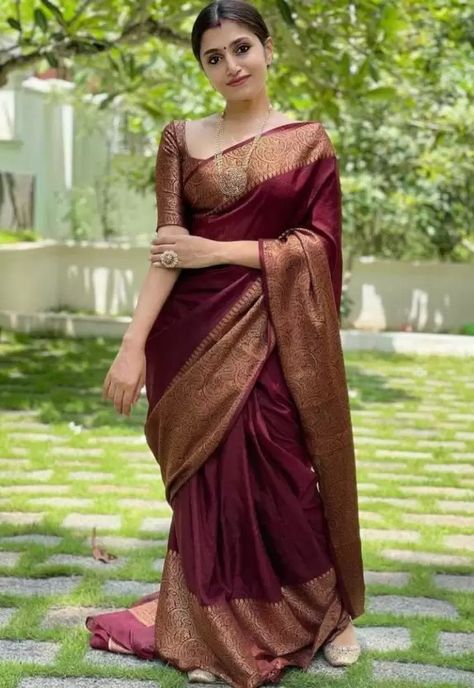 Maroon Saree Blouse Combination, Maroon Kanjivaram Silk Saree, Maroon Saree Blouse, Saree Blouse Combination, Maroon Silk Saree, Maroon Saree, Jacquard Saree, Kanjivaram Silk Saree, Latest Sarees