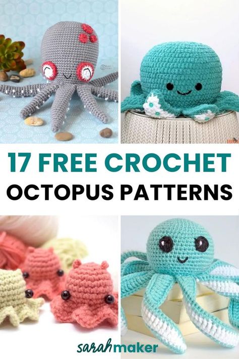 Crochet octopus patterns are not only fun to make, but they’re also fairly quick projects that babies absolutely love! And while this list of free octopus patterns does include some great ideas for babies, you’ll find a wide range of adorable octopus projects for older kids too. Stay tuned to see our collection of adorable octopus patterns, from crochet octopus pillows and puzzles to squishy octopus plushies. Crochet Patterns Octopus, Free Crochet Octopus, Sarah Maker, Octopus Plushies, Octopus Crochet Pattern Free, Crochet Octopus Pattern, Octopus Pillow, Quick Projects, Octopus Crochet Pattern