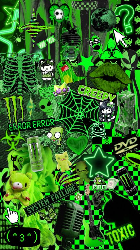 green shuffle💚🦖🐊#greenaesthethic #green Green Scene Emo Wallpaper, Green Scenecore Wallpaper, Monster Energy Background, Green Scene Wallpaper, Green Background Collage, Green Gfx Background, Lock Screen Y2k, Green And Black Aesthetic Wallpaper, Green Punk Aesthetic