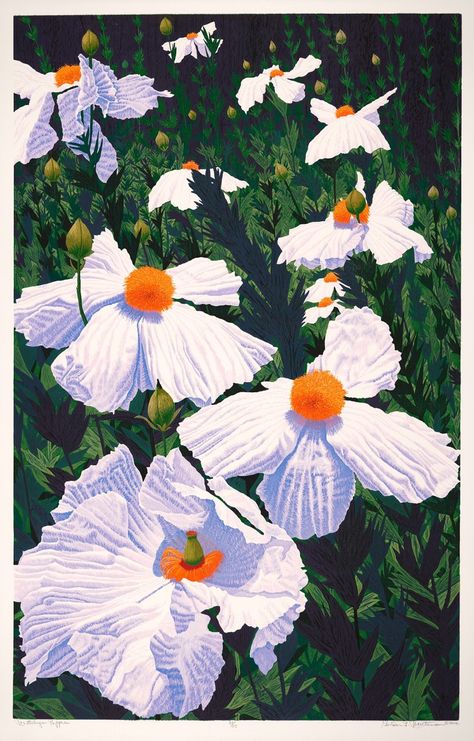 Matilija Poppies - Wichita Art Museum Gordon Mortensen, Matilija Poppies, Matilija Poppy, One Point Perspective, Museum Store, Point Perspective, Art Friend, Membership Card, Estate Planning