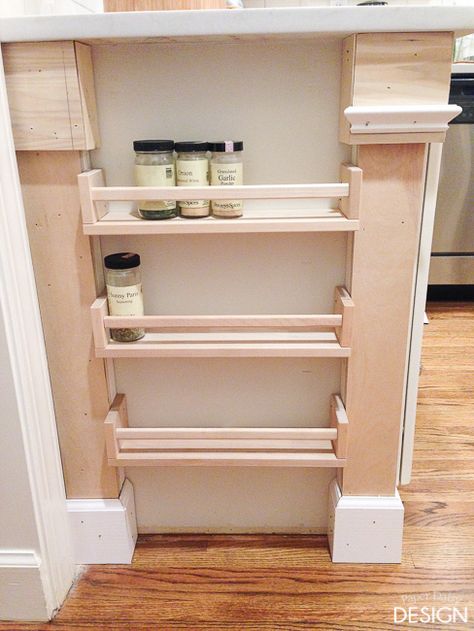 spicerack-5828 Organize Spices, Ikea Bekvam, Ikea Spice Rack, Extra Kitchen Storage, Custom Bookshelves, Chair Rail Molding, Spice Shelf, Shoe Molding, Spice Racks