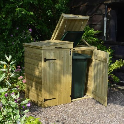 Bin Store Garden, Wheelie Bin Storage, Wooden Garden Storage, Wooden Bins, Bin Shed, Shiplap Cladding, Bin Storage, Bin Store, Plastic Sheds