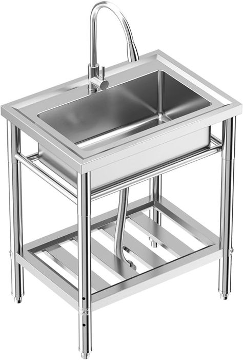 GarveeTech Stainless Steel Single Bowl Sink, NSF Freestanding Utility Sink with Faucet and Cold & Hot Water Pipe, Commercial Kitchen Sink Set for Kitchen, Bar, Garage, Backyard (28in) - Amazon.com Commercial Kitchen Sink, Garage Backyard, Single Bowl Sink, Utility Sink, Bowl Sink, Commercial Kitchen, Water Pipe, Water Pipes, Kitchen Bar