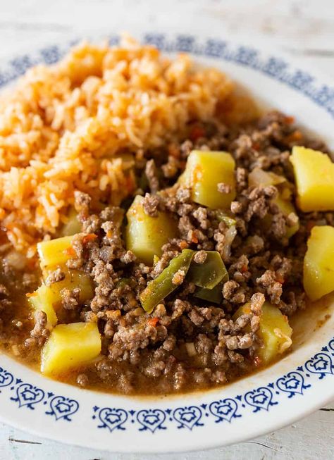 Authentic Mexican Picadillo, Picadillo Con Papas Recipe, Picadillo Soup, Papas Recipe, Mexican Picadillo Recipe, Mexican Picadillo, Pork Crackling, Picadillo Recipe, Ground Beef And Potatoes