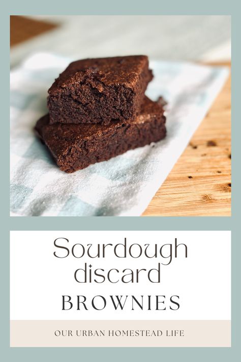 Two Sourdough Discard Brownies stacked on a checked cloth on a wooden chopping board Sourdough Discard Brownies, Discard Brownies, Cocoa Powder Brownies, Recipe Using Sourdough Starter, Avocado Brownies, Sourdough Discard, All The Right Places, Sourdough Recipes, Sourdough Starter