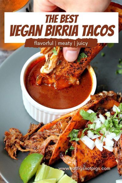 Mar 6, 2021 - Eat Figs, Not Pigs Vegan Birria Tacos - These Vegan Birria Mushrooms are so meaty and tender, you'll never know they're not meat! Vegetarian Barrio Tacos, Vegan Shredded Beef, Barrio Tacos, Vegan Birria Tacos, Birria Tacos, Oyster Mushrooms, Vegan Mexican, Slow Cook, Tasty Vegetarian Recipes