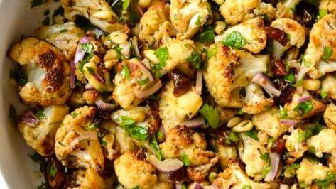 Roasted Honey Paprika Cauliflower, Paprika Cauliflower, Cauliflower Chickpea Salad, Roasted Cauliflower Chickpea, Cauliflower Chickpea, Chickpea Salad Recipe, Parsley Salad, Make Ahead Salads, Specific Carbohydrate Diet