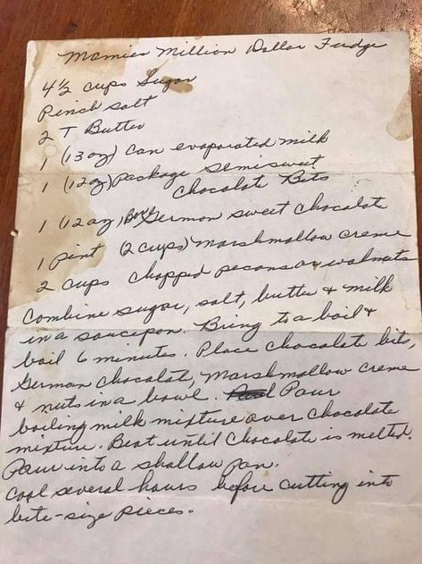 Million Dollar Fudge, Fudge Ingredients, Handwritten Recipes, Fudge Recipe, Fashion Family, Fudge Recipes, Old Recipes, Million Dollar, Family Recipes