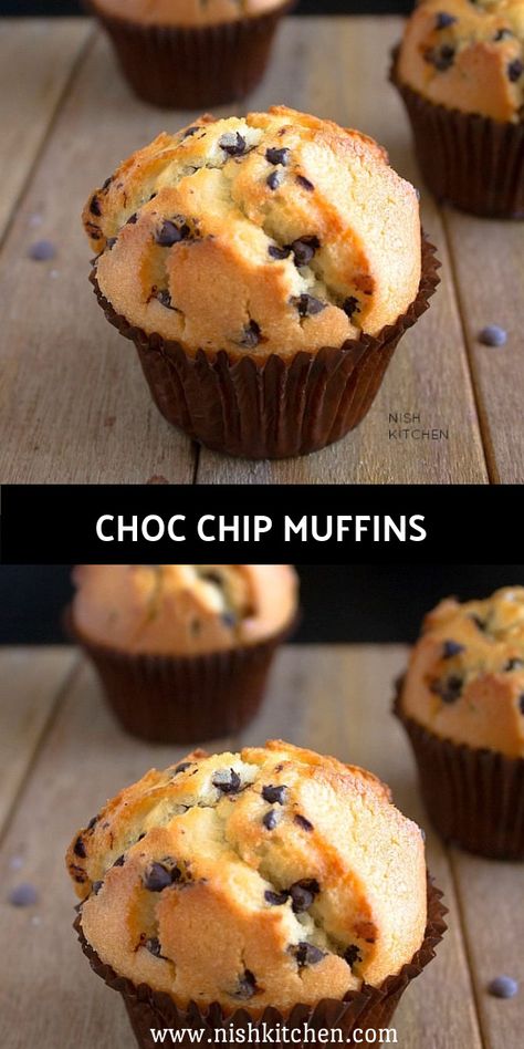 CHOC CHIP MUFFINS Choc Chip Muffins Recipe, Marshmallow Slice, Choc Muffins, Best Chocolate Chip Muffins, Choc Chip Muffins, Vanilla Muffins, Weekly Recipes, Homemade Muffins, Cooking Chocolate