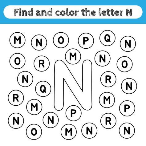 Find And Color, English Worksheets For Kindergarten, Alphabet Tracing Worksheets, Learning Worksheets, Alphabet Activities Preschool, Activities Preschool, Alphabet Tracing, Alphabet Book, Letter N