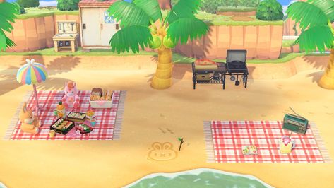 Stuffed animals having a picnic Acnh Beach, Dining Room Storage, A Picnic, Beach Picnic, Stuffed Animals, Animal Crossing, Animals, Art