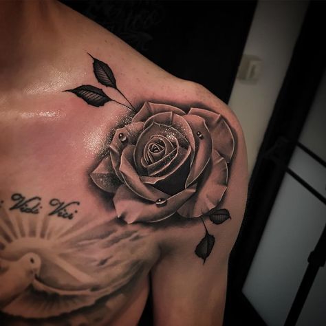 Rose Tattoos Shoulder, Rose Shoulder Tattoo Men, Tator Tot Casserole Recipe Easy, Tatoos Men Ideas, Easy Tatoos, Shoulder Tattoo Men, Tatoos Woman, Tattoos Shoulder, Rose Tattoo On Arm