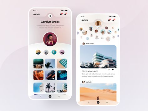 Photo Social Network - Profile and Home screens by Andrei Simion for Orizon on Dribbble Social App Design, Ui Design Mobile, Ui Ux 디자인, Desain Ui, Photo Sharing App, Mobile App Design Inspiration, App Interface Design, App Design Inspiration, App Interface