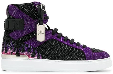 Money Beast high-top sneakers Purple Money, Philipp Plein Shoes, Hi Top, Philipp Plein, Crystal Embellishment, Sneakers Black, High Top, Lace Front, Top Sneakers