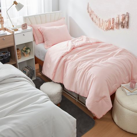 PRICES MAY VARY. Size: Oversized Twin Comforter Set - Twin XL Dorm Bedding Material: Brushed microfiber for a soft feel to your bedding Construction: 280GSM Down Alternative Inner Fill - Machine Washable (Gentle Cycle / Cold Wash) Important Information: Heavenly Pink bedding set adds a pop of soft color to your bedroom or dorm room décor Includes: (1) Twin XL Comforter - 68"W x 90"L, (1) Standard Pillow Sham - 20" x 26" x 2" Flange, and (1) Headboard Pillow Sham - 20" x 36" x 2" Flange (Fits Kin Target Pink Bedding, Pink Twin Bedding, Simple Pink Dorm Room Ideas, Pink Dorm Bedding, Uofsc Dorm, Scad Dorm, Pink Twin Comforter, Dorm Haul, Light Pink Comforter