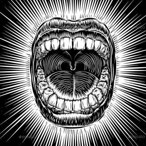 Open Mouth Drawing, 500 Tattoo, Screaming Drawing, Mouth Tattoo, Teeth Drawing, Mouth Drawing, Trendy Tattoo, Hand Draw, Best Tattoo Designs