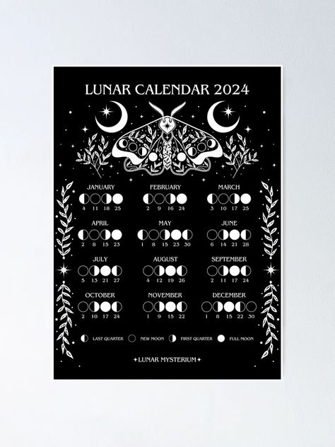 "Lunar Calendar 2024 - Magical Moth Moon" Poster for Sale by lunarmysterium | Redbubble Moon Calendar, Lunar Calendar, Moon Poster, Calendar 2024, Beautiful Moon, Moth, Sale Poster, Science Poster, Stranger Things Fanart