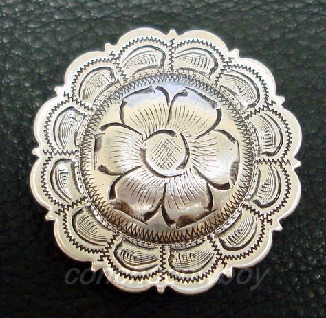 Set of 6 WESTERN SADDLE ANTIQUE FLOWER SADDLE CONCHO SIZE 1 inch New in package High quality antique screw back Flower Engraved concho come with screw (approx: 3/16" long ) for mounting on your favorite Belt, Gun belt , Saddle Blanket , holster etc... Click here for longer screws , saddle screws , loop screws or necklace adapters… ·  Payment: We accept Paypal only . ·  � Shipping: We offer shipping discounts if you make multiple purchases please wait for a combined invoice and pay all items at on Headstalls For Horses, Rodeo Jewelry, Western Horse Saddles, Navajo Art, Silver Dollar Coin, Tandy Leather, Western Horse Tack, Engraved Flower, Saddle Blanket