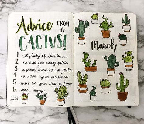 Need ideas for your BuJo?! We have 21 creative step by step cactus and succulent doodle ideas for your bullet journal! #bujo #bujodoodles #bulletjournal #doodleideas Succulent Doodle, Bullet Journal August, Cactus Doodle, Bullet Journal Lists, How To Bullet Journal, March Bullet Journal, Journal Business, Bullet Journal Quotes, Doodle Ideas