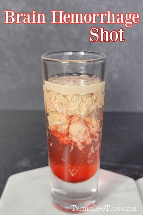 Brain Shots Halloween Party, Zombie Brain Shots, Halloween Shots Alcohol Syringe, Spooky Shots Alcohol, Brain Hemmorage Shot Recipe, Brain Shots Recipe, Borg Recipe Alcohol, Monster Cocktails, Halloween Shots Alcohol