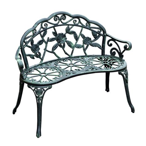 Free 2-day shipping. Buy Outsunny 40" Cast Aluminum Antique Rose Style Outdoor Patio Garden Park Bench - Antique Green at Walmart.com Garden Bench Seating, Aluminium Outdoor Furniture, Metal Garden Benches, Outdoor Garden Bench, Vintage Bank, Victorian Garden, Metal Bench, Patio Bench, Antique Green