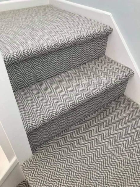 Carpet Stairs Wood Landing, Hallway Stairs Ideas, Carpet Stairs Uk, Stairway Carpet Uk, Hallway Upstairs, Stair Runner Carpet Uk, Hallway Stairs And Landing, Stair Carpets, Herringbone Stair Carpet Uk