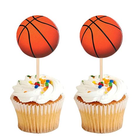 Basketball Baby Shower Theme, Basketball Cupcake Topper, Basketball Cupcakes, Basketball Baby Shower, Sports Baby Shower Theme, Basketball Baby, Theme Birthday Party, Cupcake Picks, March Madness