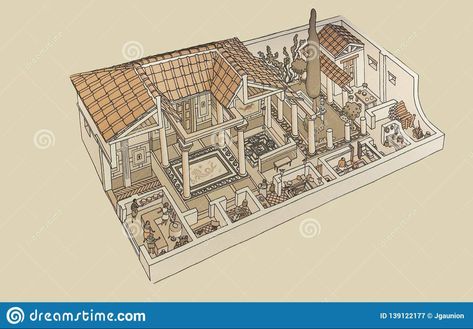 Ancient roman house plan concept art Ancient Greek House Design, Greek Village House, Ancient Rome Aesthetic, Ancient Roman Houses, Rome Aesthetic, Roman House, City Inspiration, Village Ideas, Conan Exiles