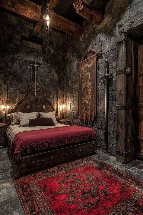 Castle Bedrooms, Medieval Bedroom, Medieval Banner, Castle Rooms, Castle Interior, Castle Bedroom, Rv Bedroom, Amazing Bedroom Designs, Ultra Modern Homes