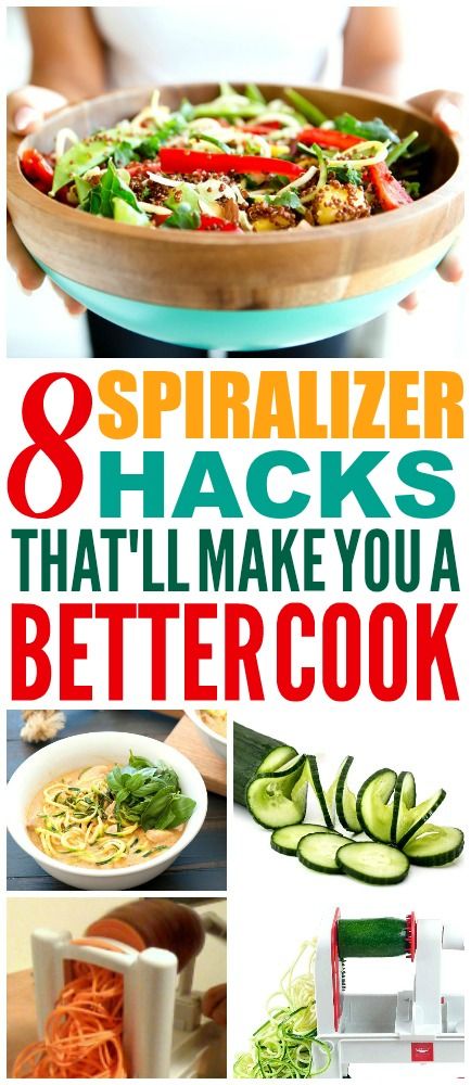 These 8 spiralizer hacks are THE BEST! I'm so glad I found these AWESOME sprializer recipes and spiralizer tips! Now I have some great ways to use my Spiralizer! Definitely pinning! #healthymeals #homehacks #mealprep #spiralizerrecipes Kitchen Aid Spiralizer Ideas, Spiralizer Salad Recipes, Kitchenaid Spiralizer Recipes, Spiralized Veggie Recipes, Spiralizer Recipes Healthy, Spiral Veggies, Spiral Vegetable Recipes, Spiralized Recipes, Veggie Noodles Recipes